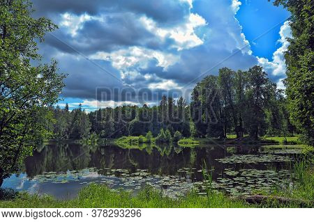Small Lake In The Forest, Karelia. Beautiful Landscape Photo
