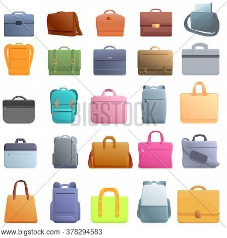 Laptop Bag Icons Set. Cartoon Set Of Laptop Bag Vector Icons For Web Design