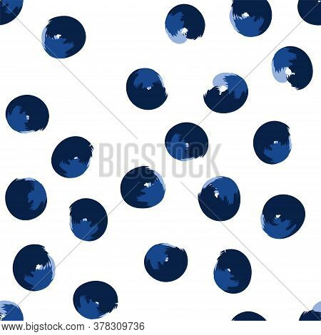 Blue Brushstroke Vector Seamless Pattern. Geometric Smear Texture. Indigo Fabric Stripe Pattern.