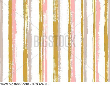 Watercolor Brush Stroke Straight Lines Vector Seamless Pattern. Abstract Linen Fabric Print Design. 