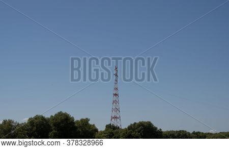 Highest Electricity Pylons, High Voltage Pylons In Europe On The Elbe Near Hamburg