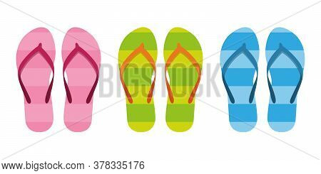 Set Of Colorful Stiped Flip Flops Sandals Vector Illustration Eps10