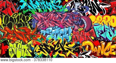 Colorful Graffiti Street Art Seamless Pattern. Vector Illustration