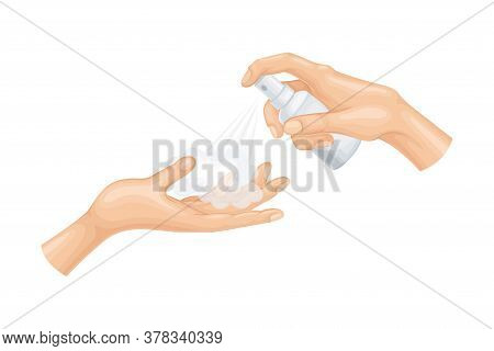 Hand Using Sanitizer Gel As Detergent And Disinfectant Vector Illustration