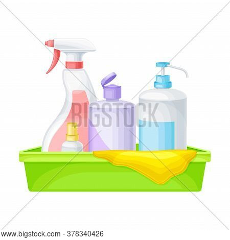 Detergent And Disinfectant In Dispenser Bottle For Household Chores Vector Illustration