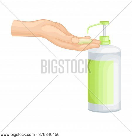 Hand Using Sanitizer Gel As Detergent And Disinfectant Vector Illustration
