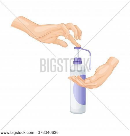 Hand Using Sanitizer Gel As Detergent And Disinfectant Vector Illustration