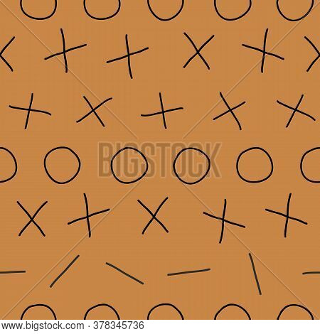 Tile X O Noughts And Crosses Black On Brown Vector Seamless Repeat Pattern Surface Design
