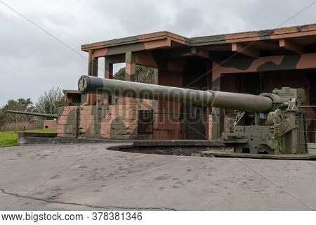 Falmouth.cornwall.united Kingdom.february 21st 2020.cannons From The Second Worls War  Are On Displa
