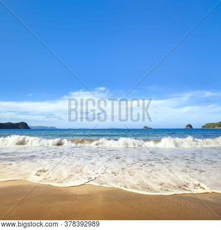 An aerial view of Hahei Beach New Zealand