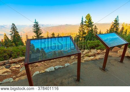 Kings Canyon National Park, California, United States - August 10, 2019: Sunset Panorama On Top Of K