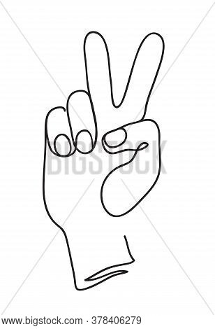 Victory And Peace Symbol. Hand Gesture V Sign In Line Art Style Vector Continuous Line Drawing Illus