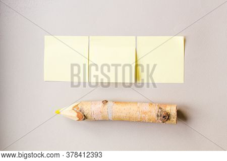 Yellow Sticky Paper And Pencil On White Backgrounds, Business Concepts