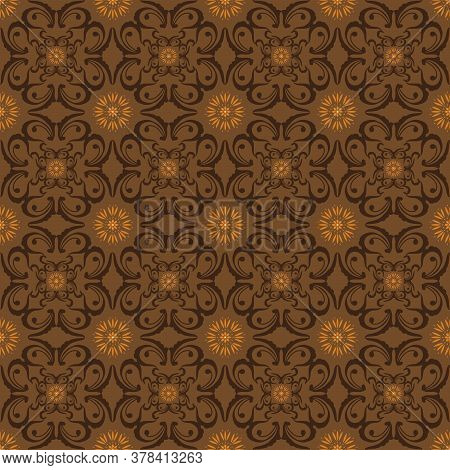 Beautiful Flower Pattern On Central Java Batik With Simple Dark Brown Color Design.