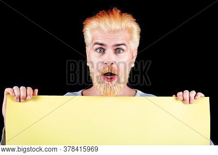 Man With Blank Sheet Paper. Advertising. Business Concept. Discount. Business Man Holding A Blank Ba