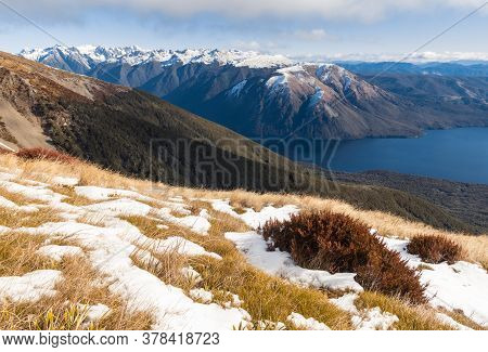 Snow Covered Mountain Ranges In Nelson Lakes National Park In Winter, South Island, New Zealand