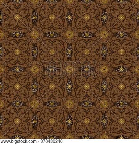 Jogja Batik Motifs With Very Distinctive Flower Patterns And Dark Brown Color Design.