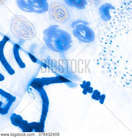 Frost Ornamental Art. Denim Cold Art. Batik Maritime Frost Textile. Weather White Damask Motif. Fros