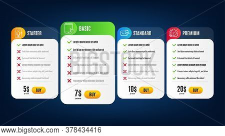Elevator, Tablet Pc And Medical Drugs Line Icons Set. Pricing Table, Subscription Plan. Search Mail 
