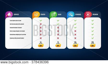 Augmented Reality, New And Leaves Icons Simple Set. Price List, Pricing Table. Refill Water Sign. Ph