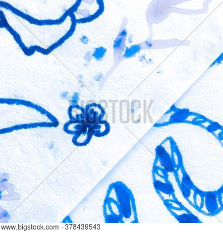 Cold Shibori Motif. Marine Cold Print. Damask Denim Winter Textile. Maritime Navy Ornamental Print. 