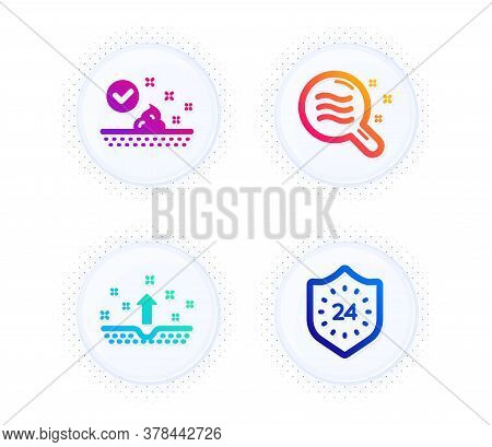 Skin Care, Skin Condition And 24 Hours Icons Simple Set. Button With Halftone Dots. Face Cream, Sear