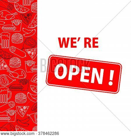 Vector Illustration Reopening Of Street Food Trading, Pizza Shops, Fast Food Cafe After Covid-19 Qua