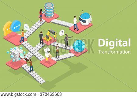 3d Isometric Flat Vector Conceptual Illustration Of Digital Transformation.