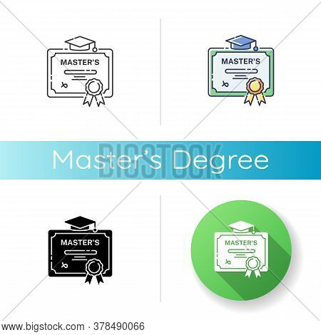 Masters Degree Icon. Linear Black And Rgb Color Styles. University Accomplishment, College Graduatio