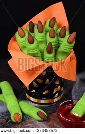 Witches Finger Cookies Made Of Shortcrust Pastry With Almond Fingernail. Ideally For A Happy Hallowe