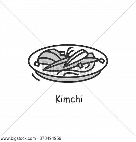 Kimchi Icon. Traditional Korean Dish Outline Sign On White. Healthy Asian Food Of Fermented Vegetabl