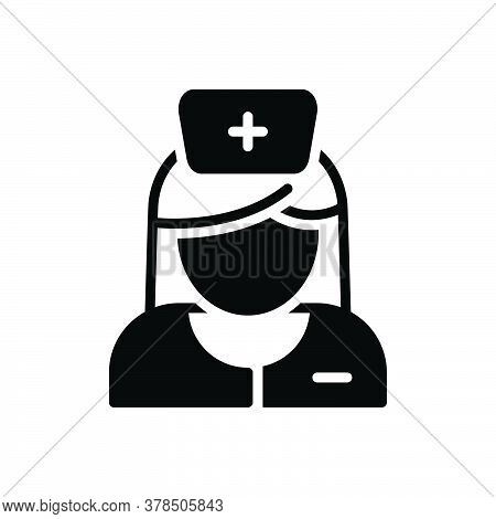 Black Solid Icon For Nurse Sister Avatar Woman Medical Care-taker Hospital Medical Worker
