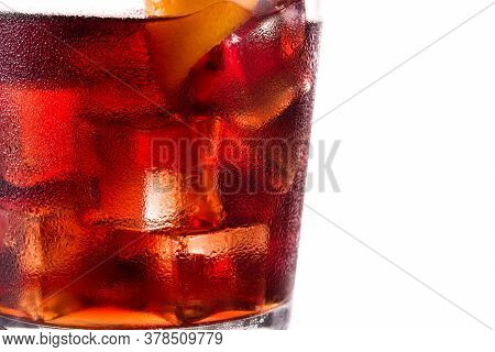 Boulevardier Cocktail And Orange Zest Isolated On White Background