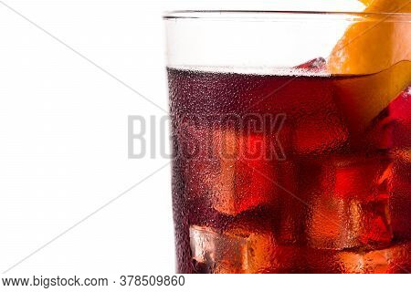 Boulevardier Cocktail And Orange Zest Isolated On White Background