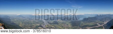 Panoramic View Of Fraser Valley From Top Of Mountain, Cheam Peak, During A Sunny Summer Morning. Tak