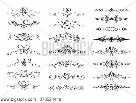 Calligraphic Ornament Set, Collection Of Text Divider, Black Paragraph Separator, Line Art, Outline 