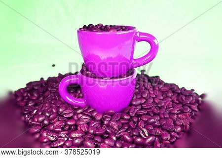 Ceramic Espresso Cups And A Lot Of Coffee Beans