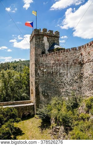 Stone Walls With Battlements, Castle Bitov, South Moravia Region, Czech Republic, July 05, 2020
