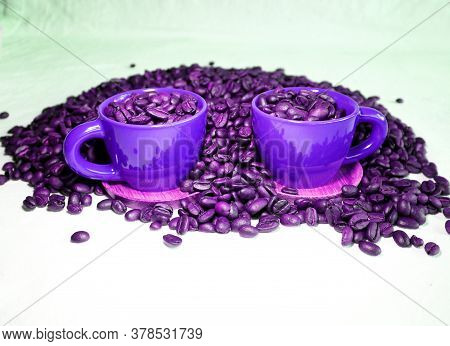 Ceramic Espresso Cups And A Lot Of Coffee Beans