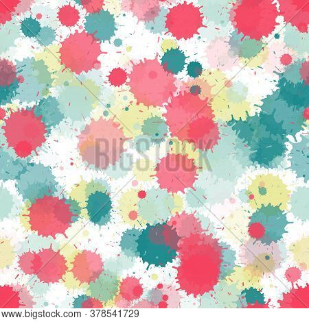 Paint Transparent Stains Vector Seamless Wallpaper Pattern. Cool Ink Splatter, Spray Blots, Mud Spot