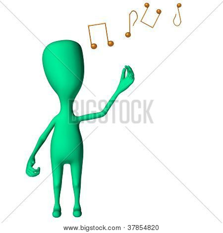 3D หุ่นสีเขียวรูปร่างแปลกที่ Mimicking ร้องเพลง