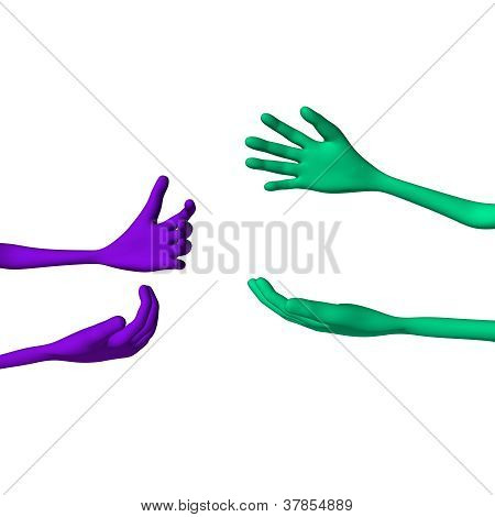 คอกมือ 3D สีม่วง และสีเขียว