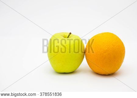 Yellow Apple And Orange Isolated On White Background