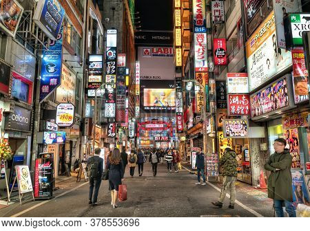 Tokyo - 26 March 2019 - View Of Busy Red Light District Night Life At Kabukicho In Shinjuku, Tokyo, 