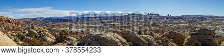 Panoramic Picture Of Mount Waas From Arches National Park In Winter