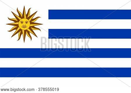 National Flag Of Uruguay With Sun Of May. Country Flag With National Emblem Sol De Mayo On White Can
