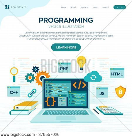Programming Banner, Coding, Best Programming Languages. Development And Software Concept. Computer C