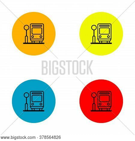 Set  Bus Stop Icon With Circular Color On White Backgroaund. Bus Stop Icon Trendy And Modern. Bus St