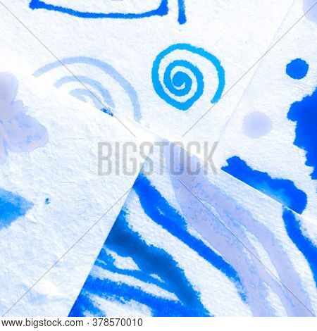 Blue Artistic Print. Nautical Sea Pattern. Oriental Denim Indigo Motif. Maritime Cold Ornamental Pat
