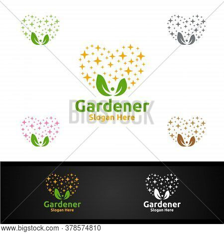 Love Gardener Logo With Green Garden Environment Or Botanical Agriculture Design